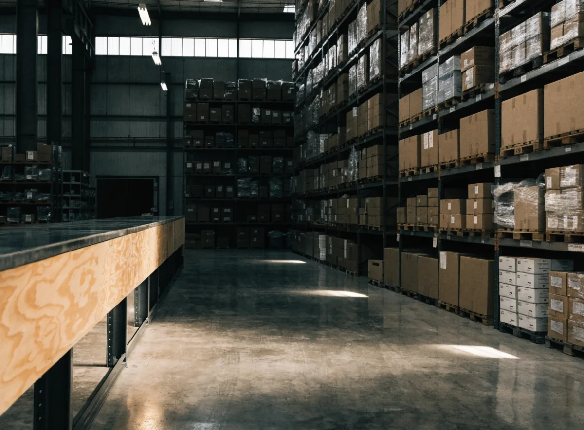 Trade supplies warehouse — service counter and pallet racking